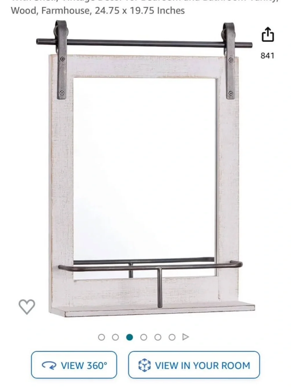 Farmhouse Wood Wall Mirror with Shelf and Rail - Whitewashed